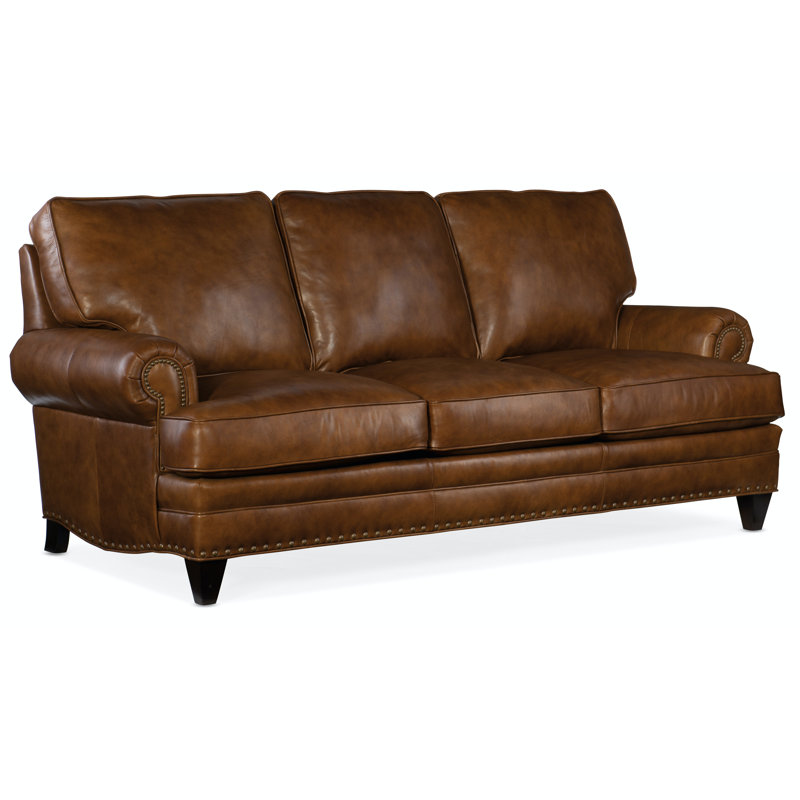 Carrado 87.5" Rolled Arm Leather Sofa, Anilina Hunter Genuine Leather