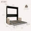 Structure grise, armoire noire, canapé beige, grand lit escamotable Murphy. Rembourrage hydraulique, pliage multifonctionnel, canapé-lit invisible.