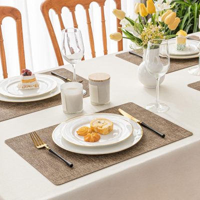 Vinyl Placemats Set Of Heat Resistant Place Mats 100% Waterproof Oilproof Wipeable Reversible Faux Leather Table Mats For Kitchen/Dining/Party/Outdoor