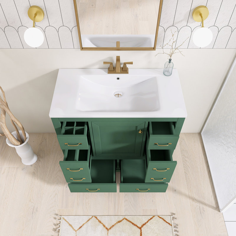 Ensemble de meuble-lavabo autoportant 36 po avec comptoir en céramique 36 po, Vert / or