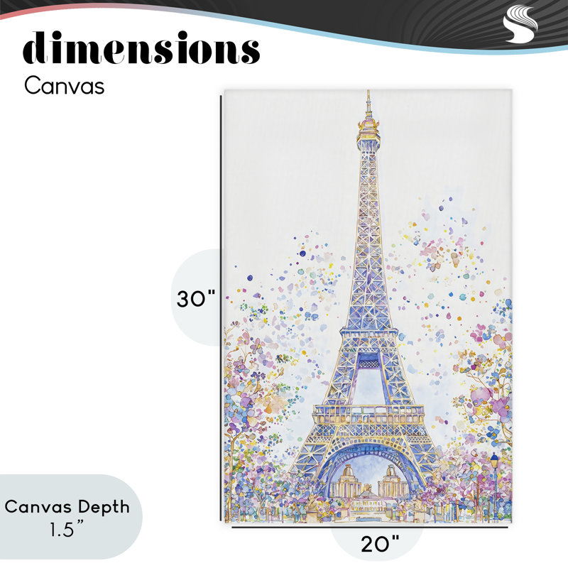 Toile colorée de la Tour Eiffel, design par Creative Studio, H 30 po x l 20 po