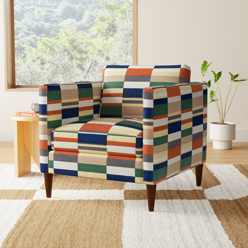 Clifford Upholstered Custom Armchair, Bauhaus Stripe Spice