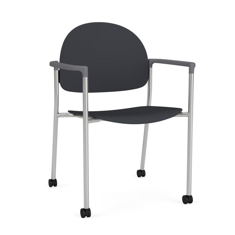 Chat Waiting Reception Guest Chair With Casters, Silver, Onyx Black Poly