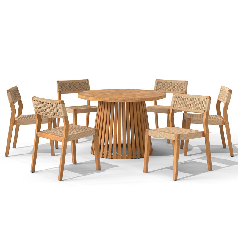 Ensemble de table ronde et de chaise d'extérieur en bois massif pour 6 personnes, Armless chair
