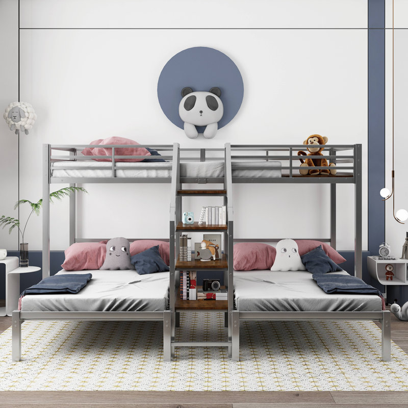 Graidy Kids Twin Over Twin & Twin Bunk Bed, Silver
