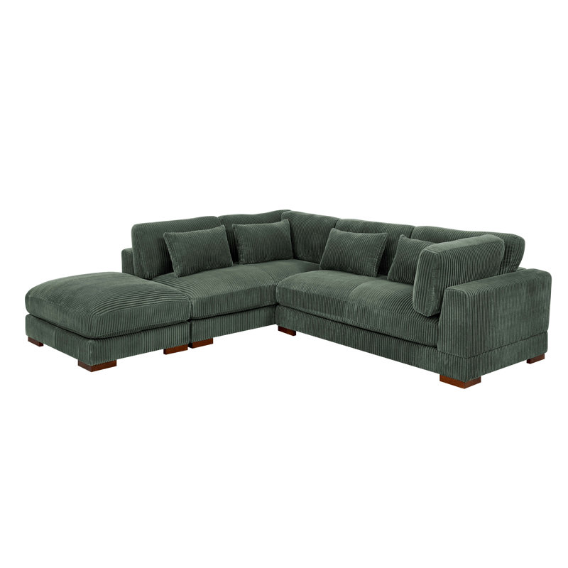 Beeston 107" Wide Sofa and Chaise with Ottoman, Left Hand Facing, Hunter Green Corduroy