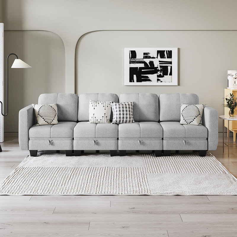 Fabric Corner Sectional, Light Grey, 4, 4