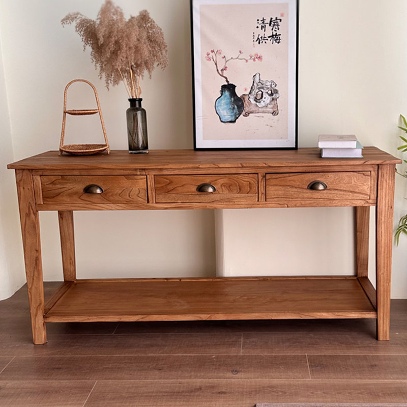 55.12" Natural Colour Rectangular Solid Wood Console Table