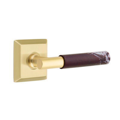 Emtek Select Passage Leverset w/ Quincy Rosette & T-Bar Stem, Rosso Levanto Marble Lever RH