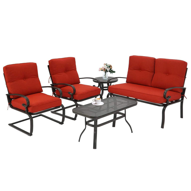 Alekto 4 - Person Patio Conversation Sets with Cushions, Red