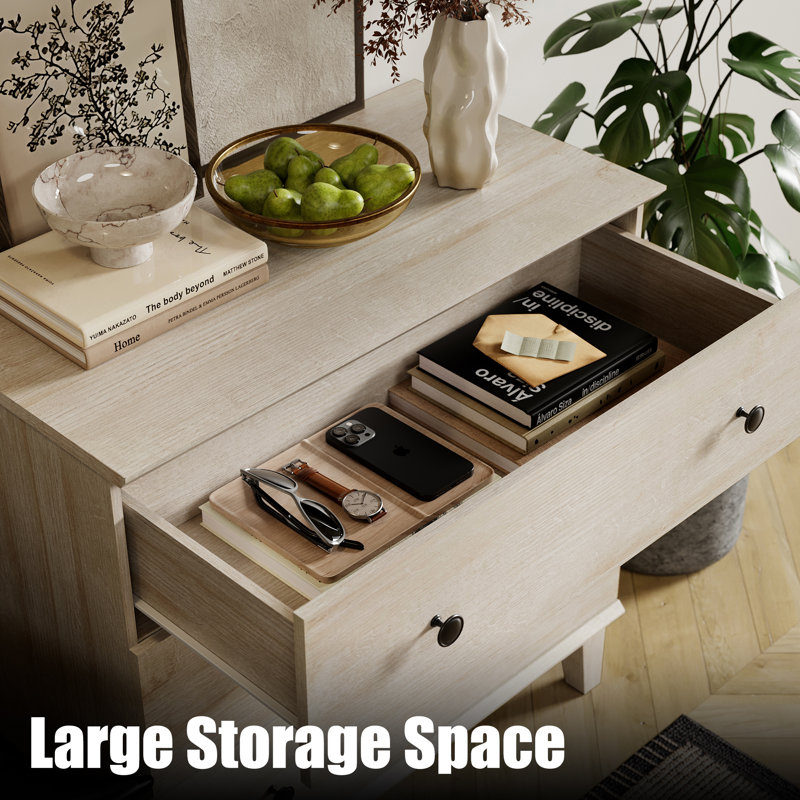 Dresser With 3 Drawers, Modern Chest Of Drawers W/Solid Wood Legs Dressers Buffet Storage Cabinet For Living Room, Baby Room, Nursery,Beige Oak