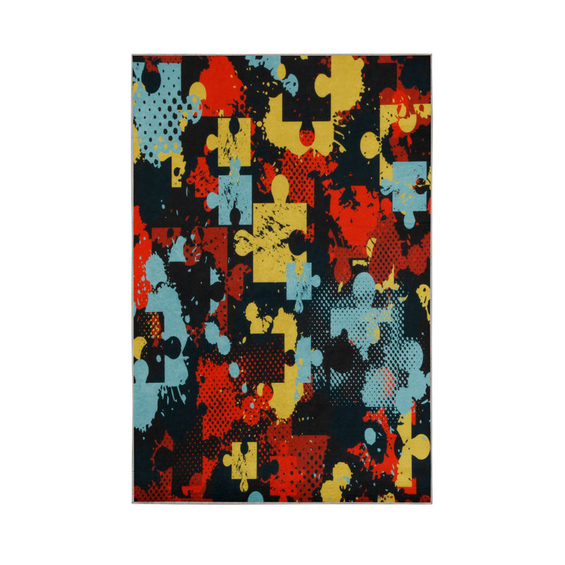 Tapis de couloir souple 2,6 x 4,9 pi | 100% polyester, hauteur de poils de 0,04 po | Antibactérien, antidérapant sous la surface | Tissé avec impression numérique 3D | Lavable à la machine | Durable et élégant pour les vestibules et les salons