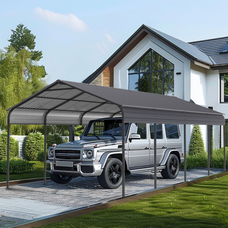 Heavy Duty Carport Garage Canopy With Galvanized Steel Roof, 12 Ft. W x 20 Ft. D