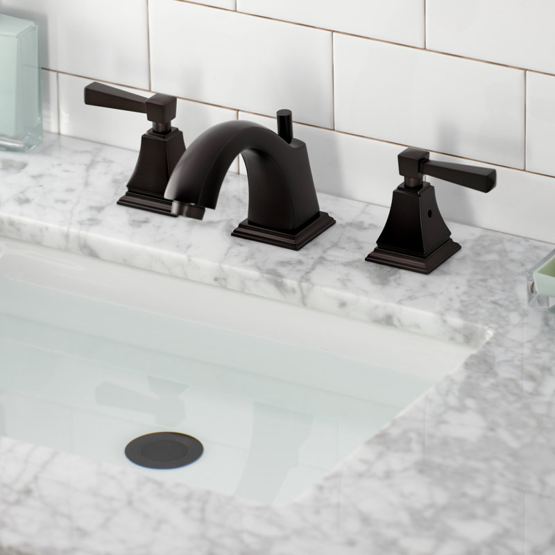 Kingston Brass Concord Two-Handle 3-Hole Deck Mount Widespread Bathroom Faucet with Brass Pop-Up Drain
