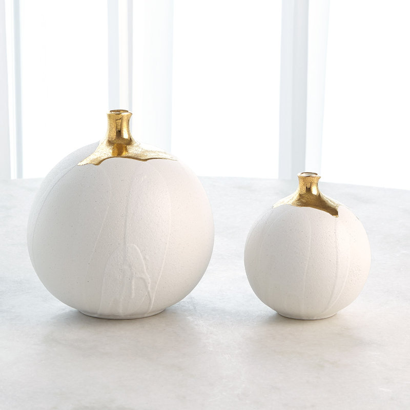 Dipped Golden Crackle/White Sphere Vase-Lg, 9.5"H x 9.5"W x 9.5"D
