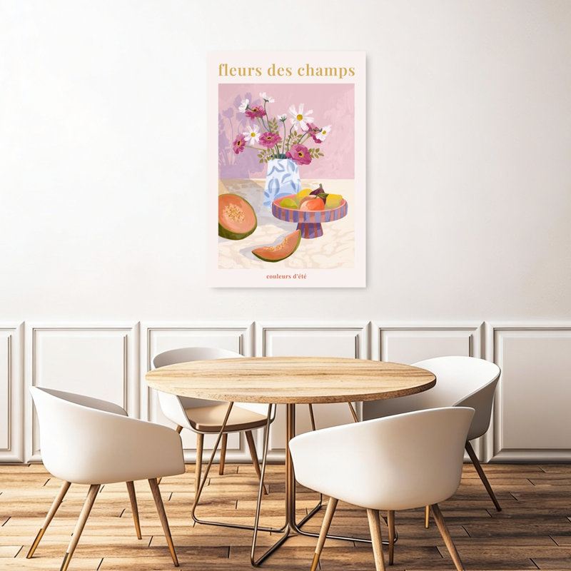 Fleur des champs - Reproduction d'art murale fleur rose contemporaine, 48" H x 32" W