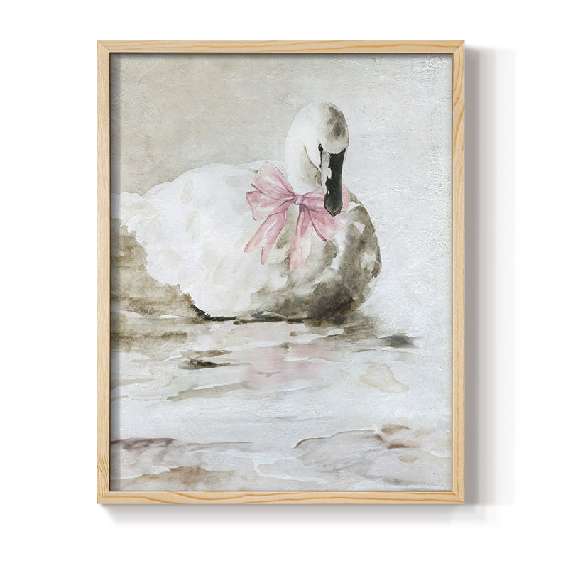 Reproduction encadrée de cygne rose - bois massif, Naturel, H 30 po x l 24 po