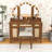 Makeup Vanity Desk with Tri-Fold Mirror, LED Bulbs, Cabinets, Charging Station and Stool-1277748642