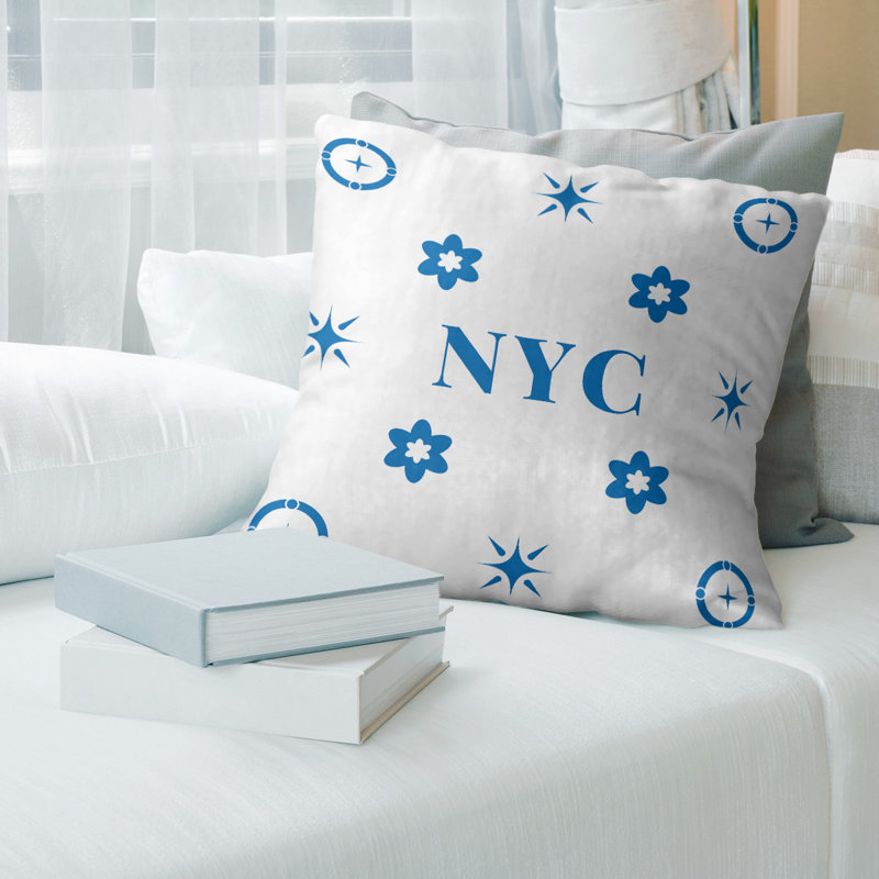 Coussin en coton New York Basketball, 28 pouces x 28 pouces, Coussin de sol en polyester filé, New York bleu blanc bleu