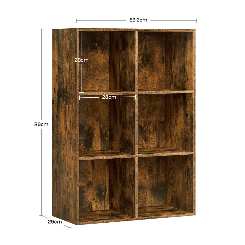 Cube Bookcase, (3 Shelves) 89cm H  x 59.5cm W  x 29cm D, Vintage Brown