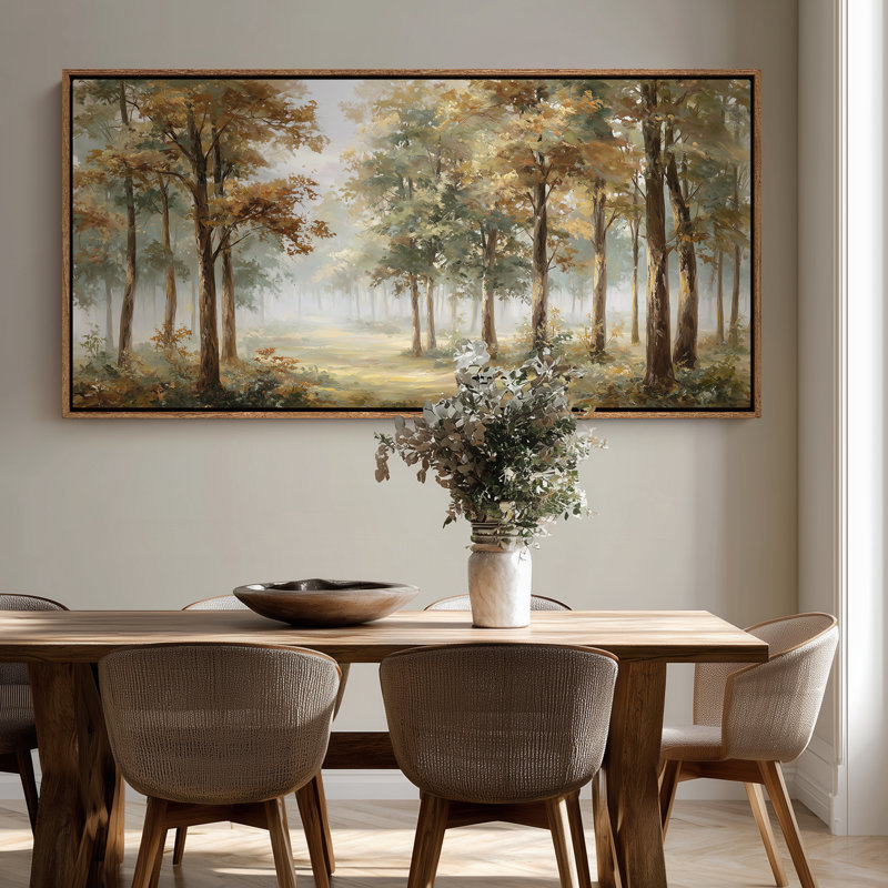 Art mural très grand paisible avec arbres d'automne doré, 30" H x 60" W, Natural