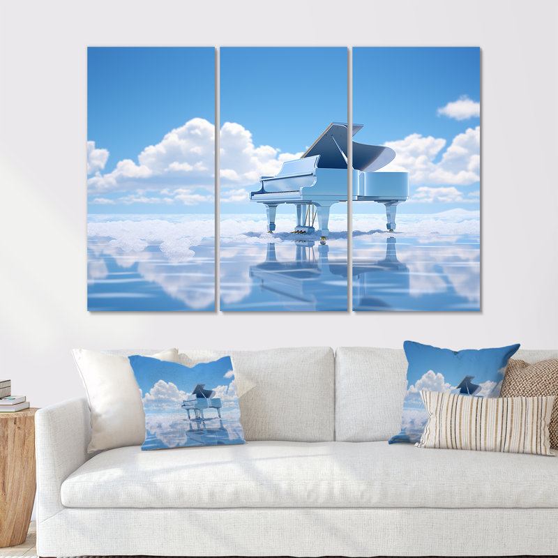 «Floating Piano In Cloud Photo», ensemble de reproductions d'art mural piano, H 40 po x l 60 po x P 1 po
