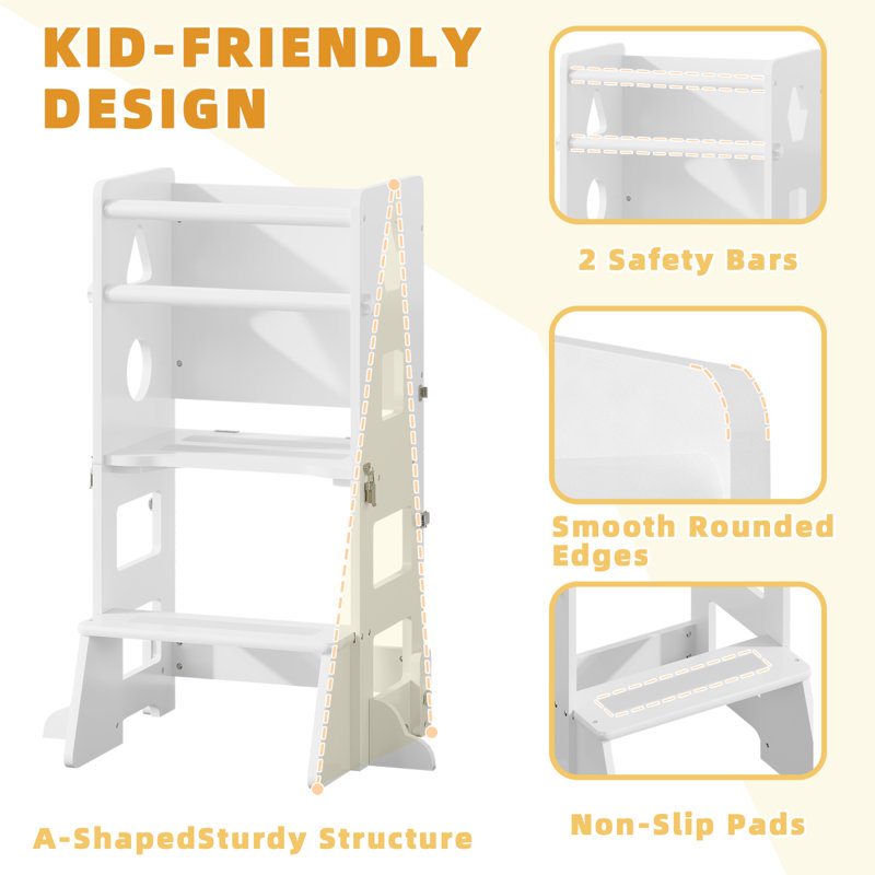 Ensemble de tour de cuisine pour tout-petits 4 en 1 avec tableau noir, escabeau pliable et chaise de table