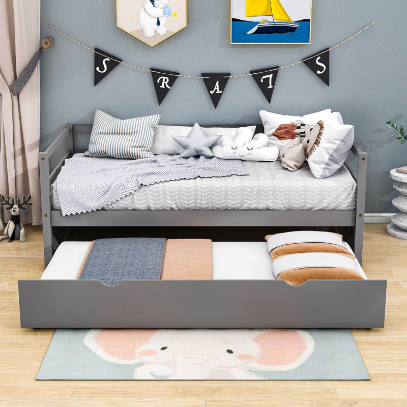 Lit de jour en bois avec couchette Emorie, gris