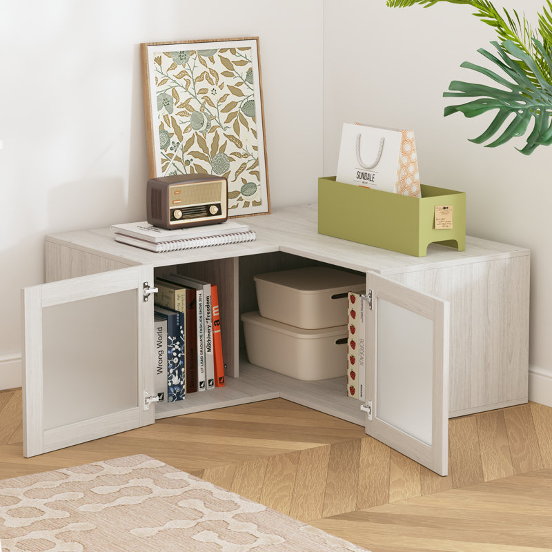 Modern 2-Door L-Shaped Storage Cabinet With Frosted Glass