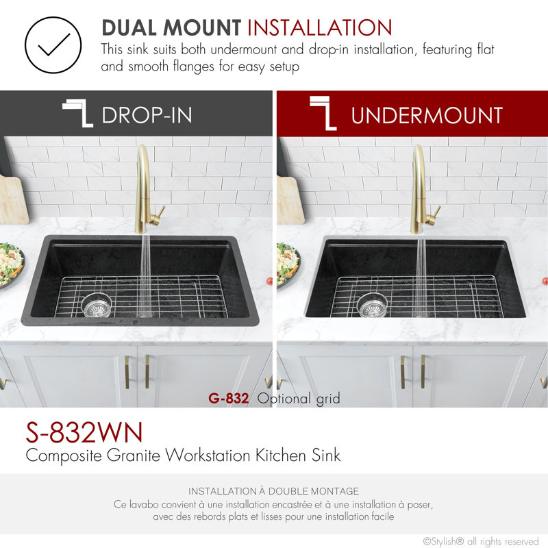 Granite Composite Double Bowl Kitchen Sink with Pi, Noir