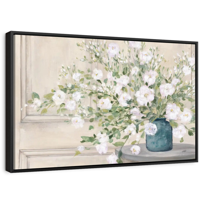 Bouquet blanc, Cadre flottant noir, 40 po x 27 po