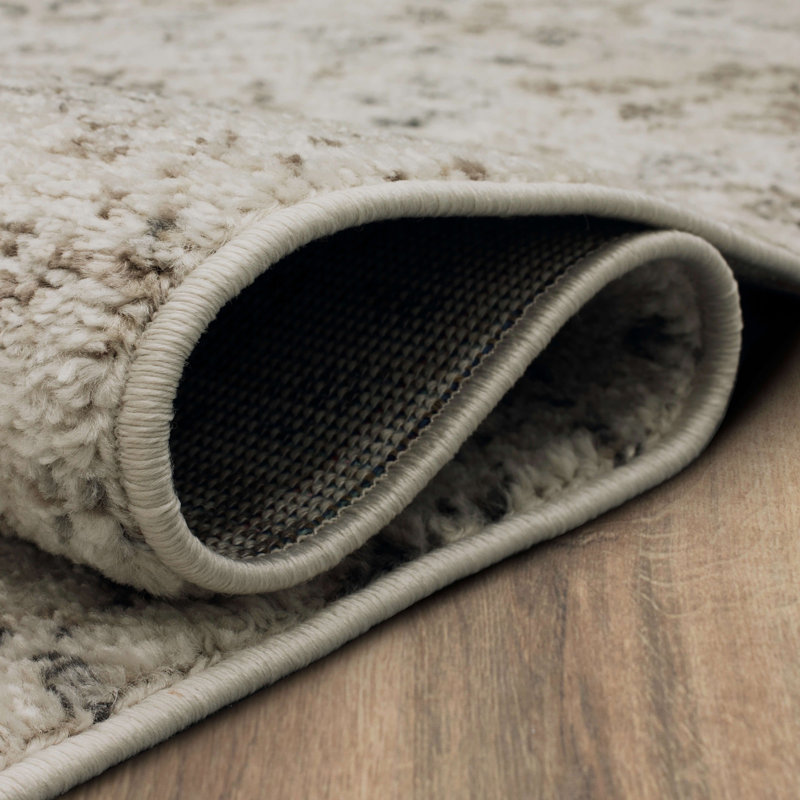 Ingleby Grey Distressed Ornamental Area Rug, Rectangle 5'3" x 8'