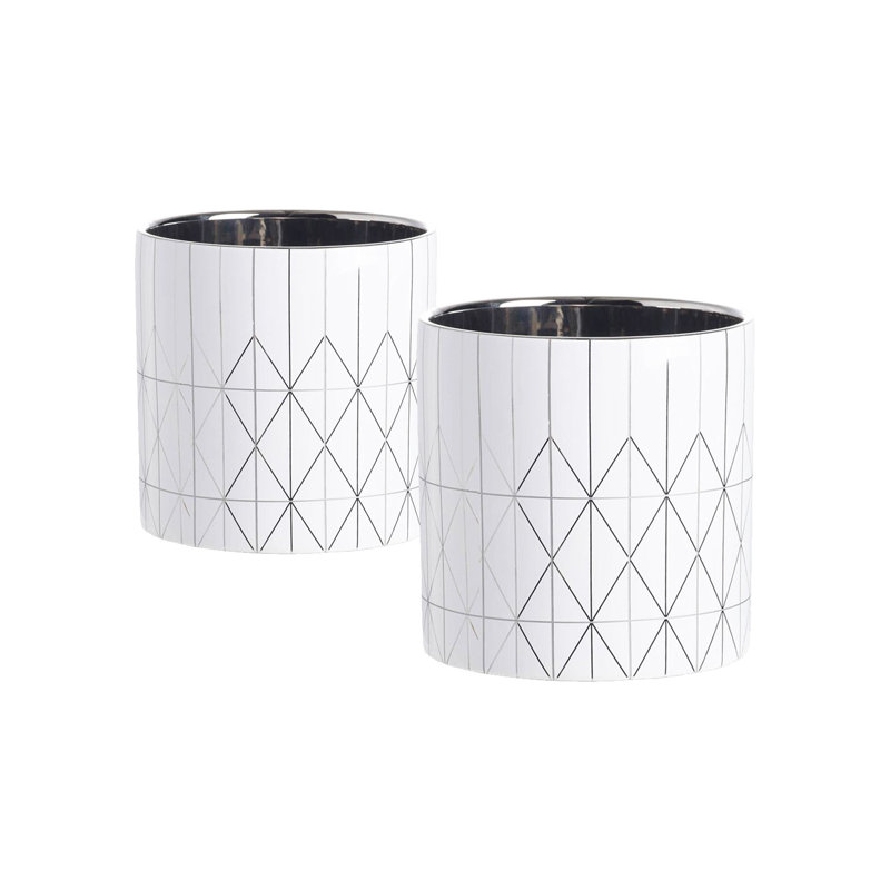 Planter - Set of 2 - 6.5"Dia. x 6.5" - White/Silver