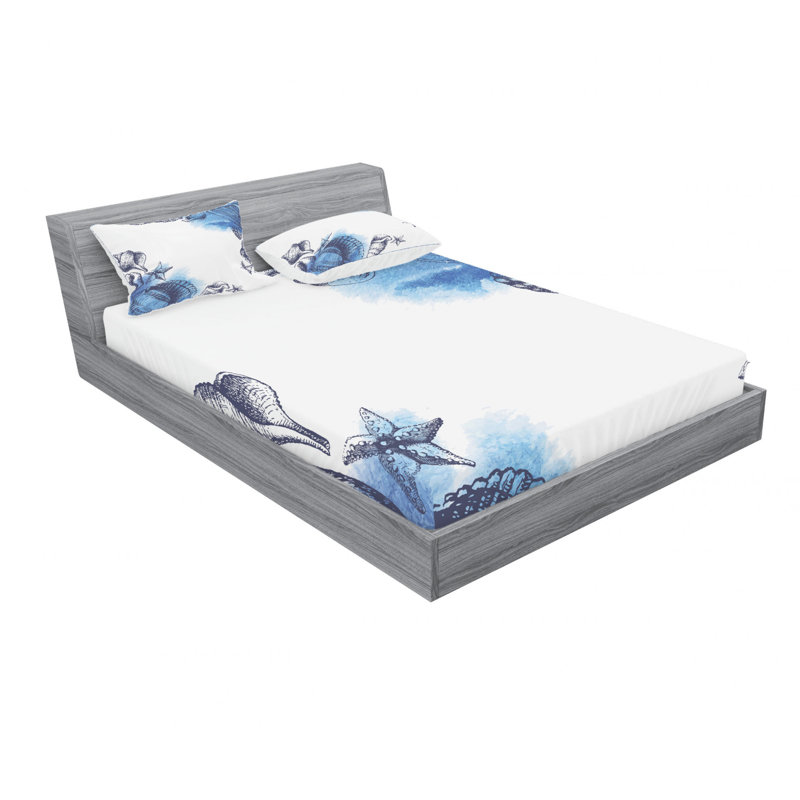 Microfiber Sheet Set, Full/Double Sheet Set with Fitted Sheet, Sealife Sea Shells