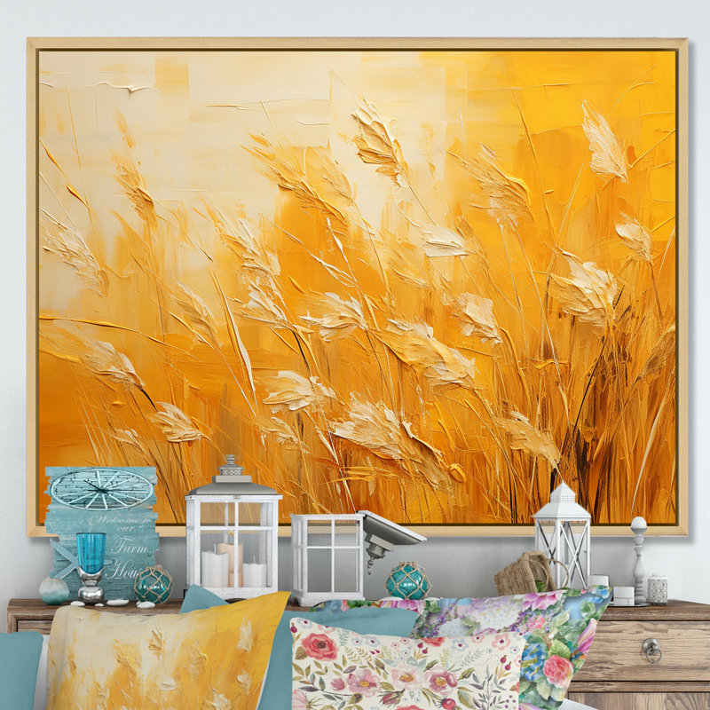 «Sunset Meadow Golden Landscape» sur toile, Cadre naturel flottant, H 24 po x l 32 po x P 1 po
