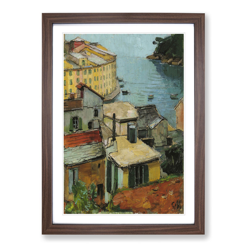Portofino in Italy by Carl Moll - Picture Frame Painting, 36cm H x 27cm W x 2cm D, Walnut Framed