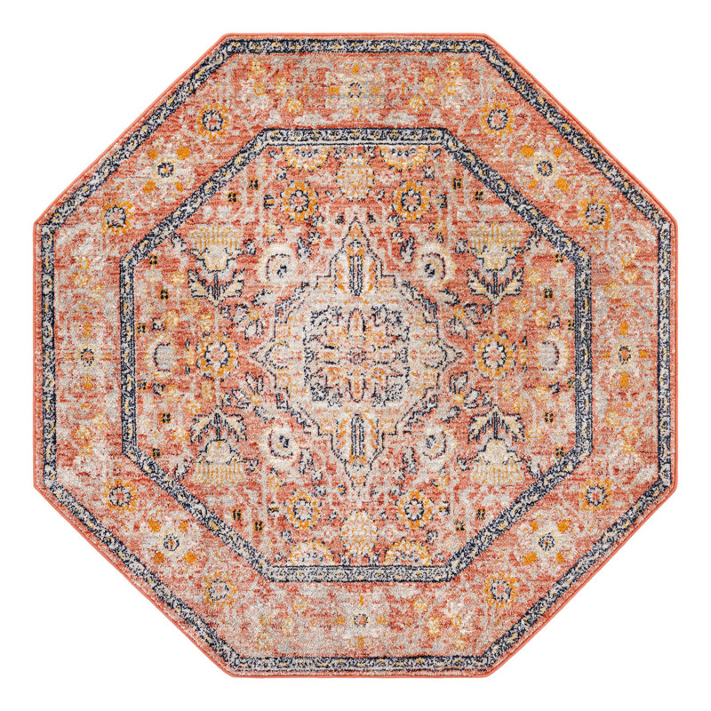 Alkire Oriental Area Rug, Octagon 3'11" x 3'11", Brick Red