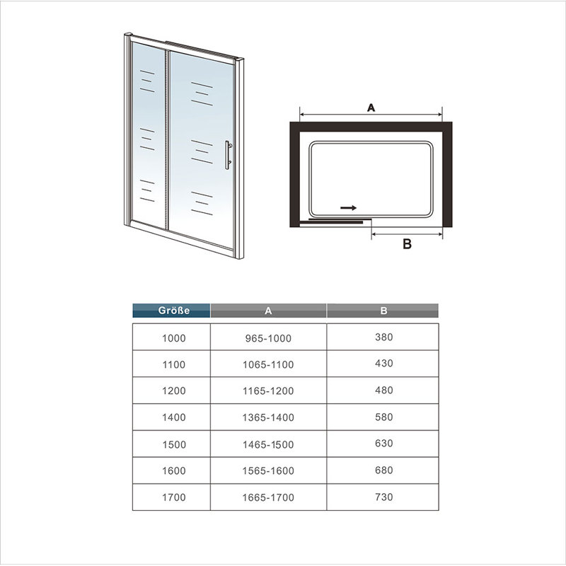 Amreeta 1400mm W x 1950mm H Framed Shower Enclosure with Clear Glass