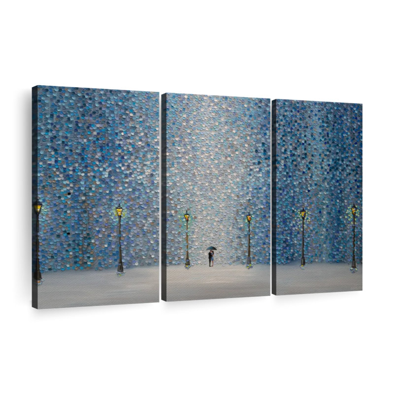 Baiser sous la pluie - 3 pièces sur toile, H 28 po x l 45 po