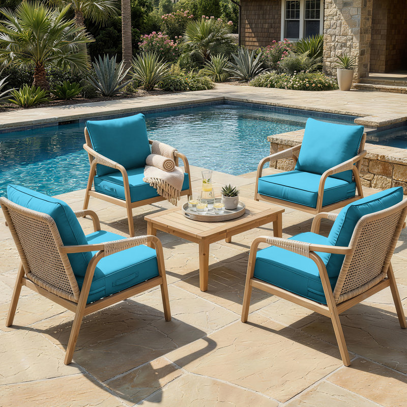 Housse de coussin de siège d'extérieur pour patio avec fond antidérapant, 4, L 19 po x P 19 po, Bleu turquoise