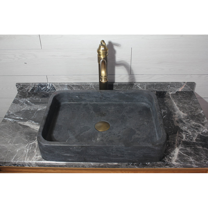 Lavabo de salle de bain vasque rectangulaire en pierre grise