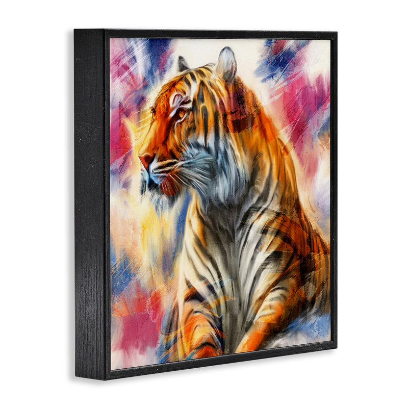 Giclée encadrée de tigre féroce et élégant, design par Kim Allen, Giclée encadrée noir minuit, H 24 po x l 24 po