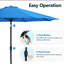 Parasol bleu pour terrasse 11 pieds avec 8 nervures en aluminium, auvent et inclinaison pour les espaces extérieurs