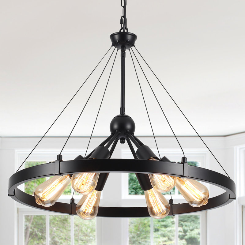 Tyleshia 6 - Light 23" in Dimmable Rustic Industrial Sputnik Wagon Wheel Chandelier for Kitchen Island Living Room Hallway