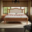 Lit plateforme en bois exquis avec tête de lit en rotin naturel pour un sommeil de rêve-68393265-68393266