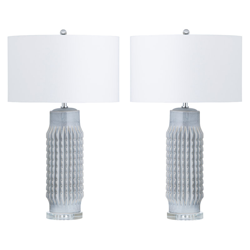 30.5" Ceramic Table Lamp With White Shade, Gray