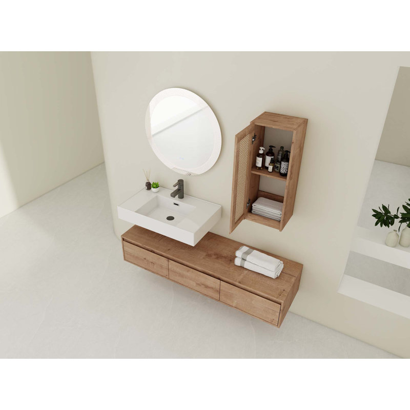 Meuble-lavabo mural 60 po avec lavabo en résine et tiroir à fermeture en douceur 60 po