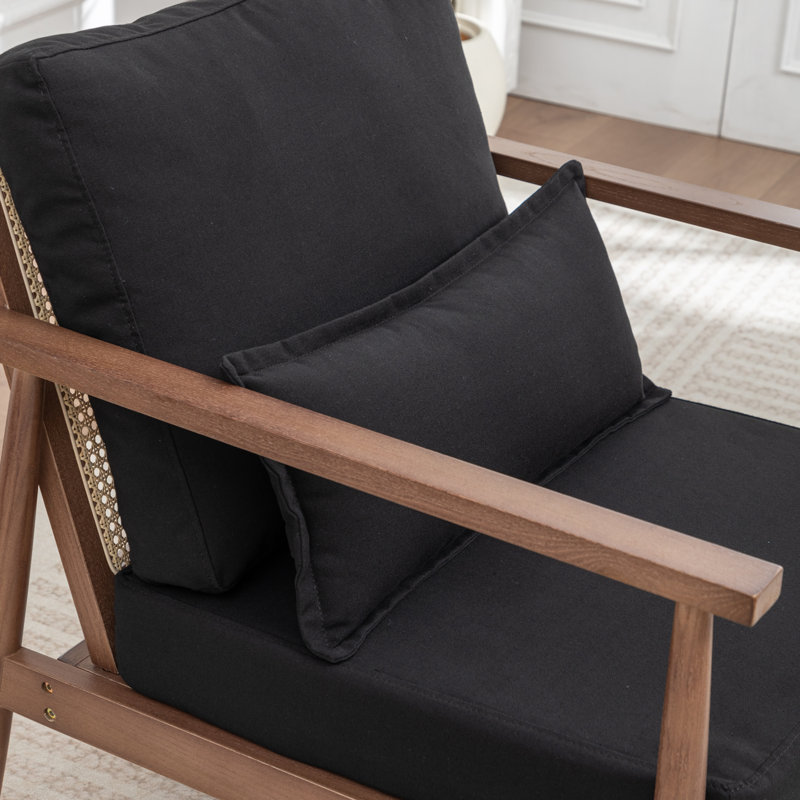 Rayn Solid Wood Upholstered Armchair, Black