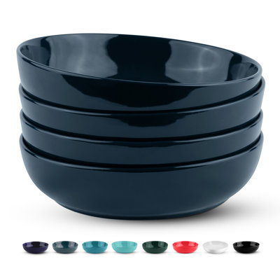 kook Ceramic Pasta Bowls, Navy Blue, 40 oz, Set of 4