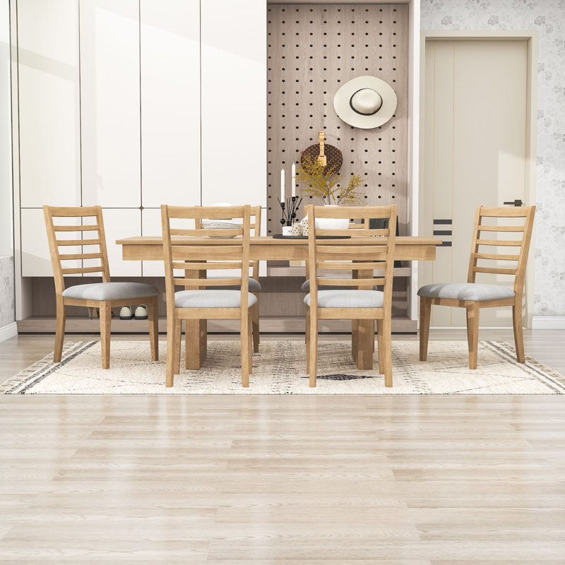 Ensemble de table de salle à manger 7 pièces avec rallonge et chaises rembourrées 7 pièces, Naturel, Beige / Naturel